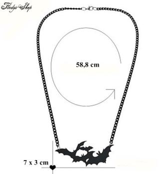 Schwarze Halskette mit 4 Fledermäusen