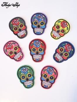 Aufnäher Aufbügler Patches Flower Skull 7,3 cm