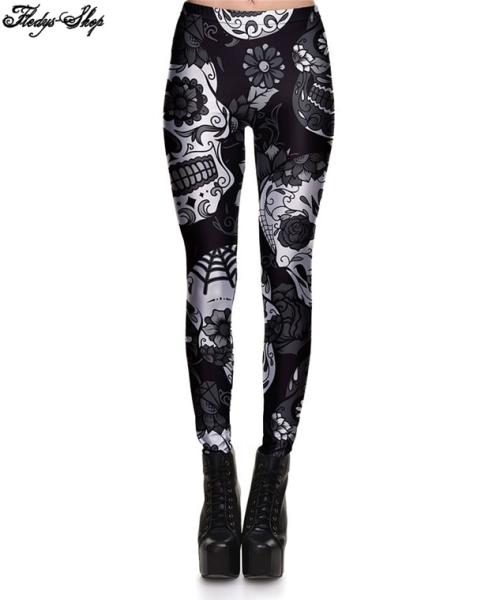 Flower Skull Leggings blumige Totenkopf Hose