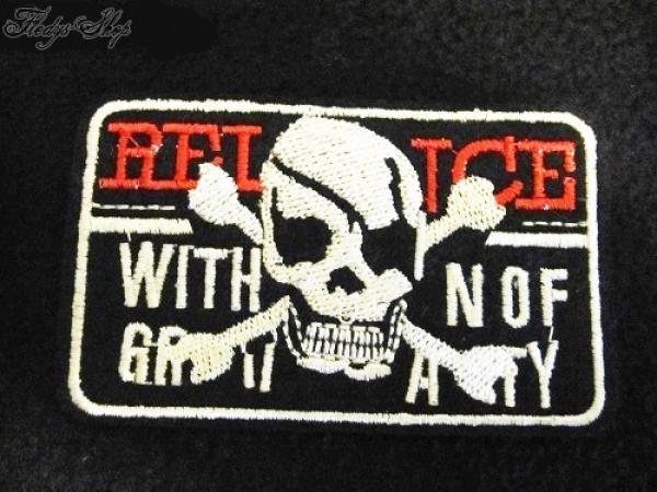 Beschrifteter Patch mit Totenkopf Aufnäher 5,4 cm