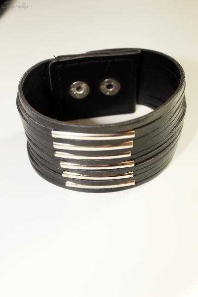 schwarzes PU-Lederarmband mit Druckknopf