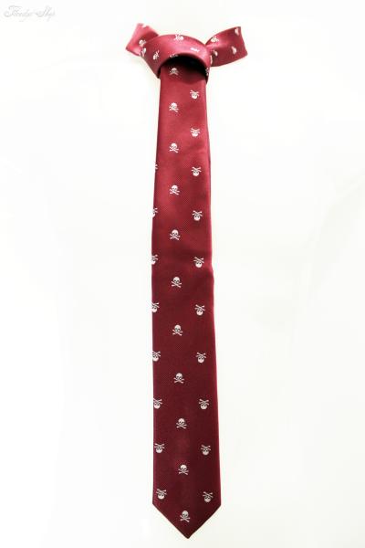 Krawatte weinrot Totenkopf Design